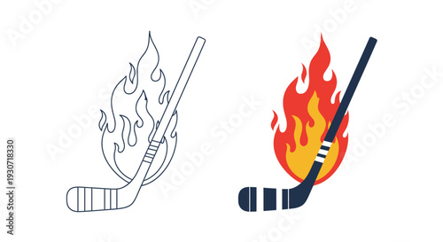 Hockey stick engulfed in flames a striking graphic silhouette