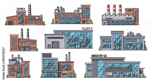 Industrial Buildings and Factories Illustration.