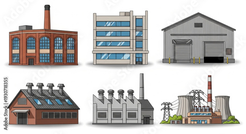 Industrial Buildings and Factories Illustration.