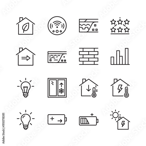 Smart home technology icons for energy efficiency and environmental control