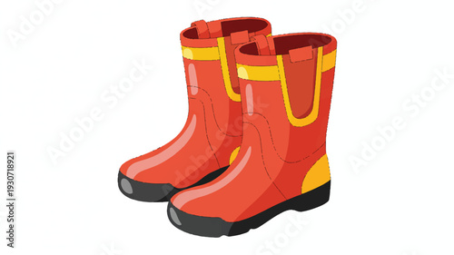 A digital illustration of a pair of red rubber fire boots with black soles (4)_traced