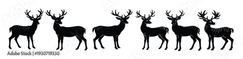 set of deer silhouettes in style with wildlife icons set