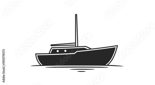 A minimalist black silhouette of a sailboat on calm water