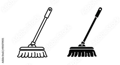 Two black push brooms displayed a simple graphic silhouette