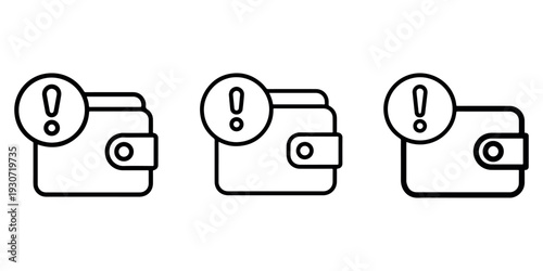 Wallet icons with exclamation mark for important financial notification or warning.