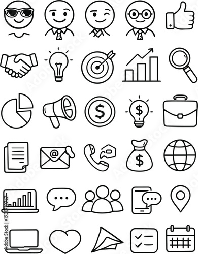 30 Business and Communication grid icon pack, Linear icon collection. Editable stroke. Vector, illustration	
