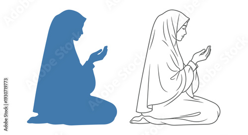 Praying woman in hijab a beautiful and peaceful silhouette