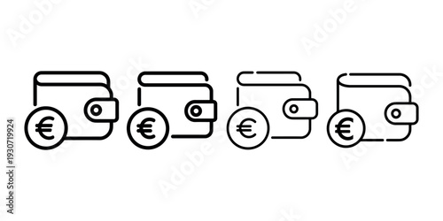Euro currency in wallet icons, European money symbol and coin, finance and banking abstract concepts