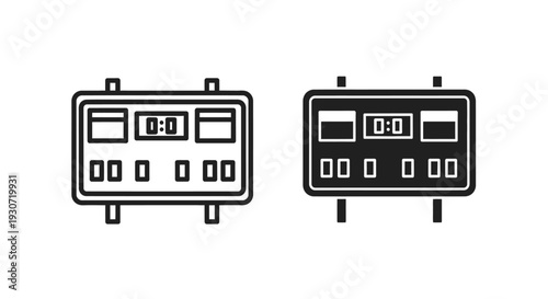 Two black scoreboard icons displaying zero time simple silhouette