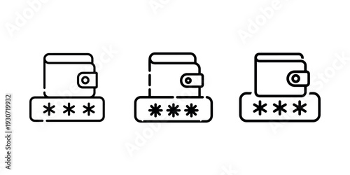 Wallet and password icons, security and protection, secret code and access, banking safety