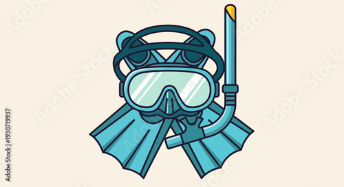 Diver with Scuba Gear and Snorkel in Ocean Exploration Scene Illustration