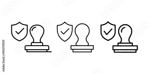 Stamp and shield icons, approval and verification, security and certification, official document stamp