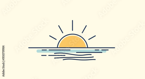 Serene seascape with sun setting over calm waters viewed from a peaceful horizon with gentle waves