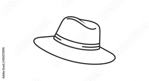 Simple line illustration of a wide-brimmed hat, viewed from the side, showcasing its minimalist design and clean lines