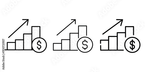 Growth chart with dollar icon vector. business growth and success graph. financial increase and profit concept. money investment analysis