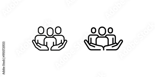 Customer care icon. people in hands. client retention and support concept. community and teamwork symbol. support and loyalty outline vector