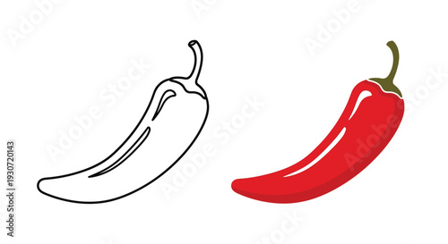 Two chili peppers one outlined and one colored displayed as a silhouette