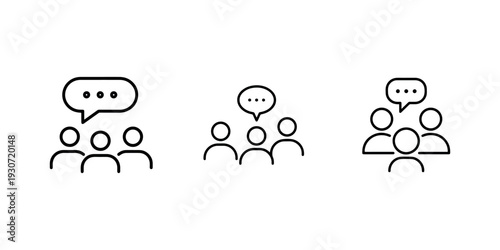 Team discussion and communication concept with people avatars and speech bubble icons for collaboration and feedback illustration