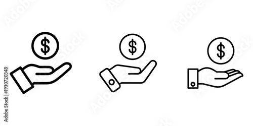 Hand holding money icon. dollar sign in palm. concept of payment, donation, and financial transactions