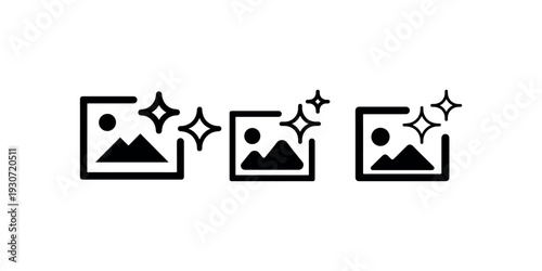 Clean image icon set. picture frame with sparkles symbol. quality photo. clean image. clean and simple vector illustration.