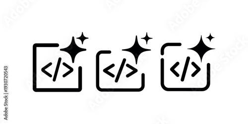 Clean code icon set. code brackets with sparkles symbol. quality coding. clean code. clean and simple vector illustration.