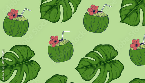 Coconut Tropical Vector Pattern
