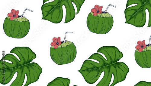 Coconut Tropical Vector Pattern