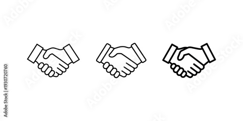 Business handshake agreement icon set, professional collaboration and partnership symbol, successful deal completion and teamwork