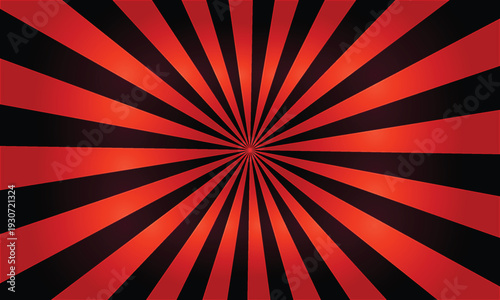 Striking red radial beam pattern extending outwards with a dramatic and bold visual appeal