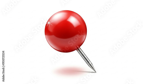 Realistic 3D Red Push Pin with Metal Needle — Vector Illustration