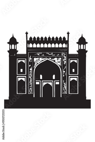 Silhouette of Taj Mahal main entry gate monument vector illustration