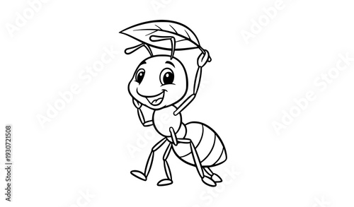 Cute Worker Ant Cartoon Coloring Page Simple Insect Outline Vector for Kids Activity Sheet