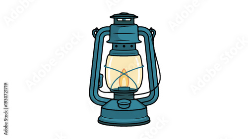 A digital illustration of a vintage kerosene lantern in a solid teal blue color (3)_traced