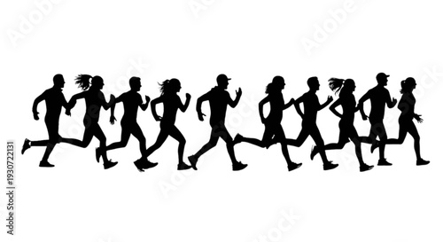 Group of runners participating in a coordinated race or marathon event