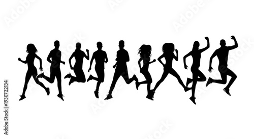 Dynamic sequence of runners in mid-stride motion on a plain background