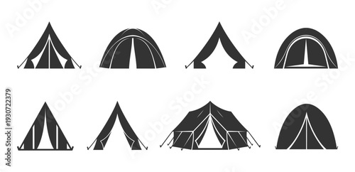 Minimalist Black Camping Tent Silhouette Collection for Outdoor Brand
