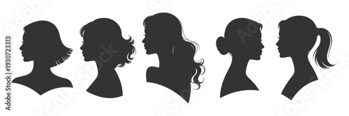 diverse silhouettes of women profiles in black color with