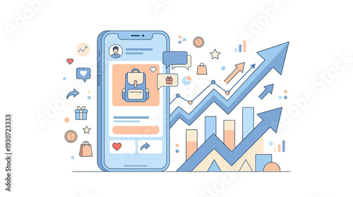 Teamwork Marketing Growth Concept Business Strategy Vector Illustration. Modern flat vector illustration of teamwork marketing growth concept showing business people collaborating to achieve marketing