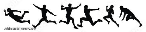 long jump silhouettes set isolated flat illustration