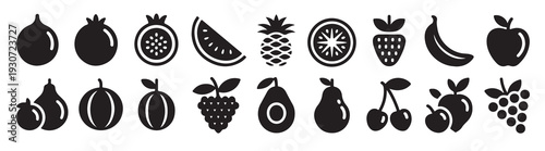modern flat fruit icons set for wellness concept