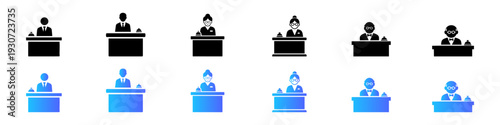 Professional People at Desks Icon Set