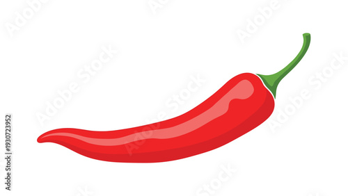 Bright red chili pepper with a green stem is shown in a clean, graphic style, representing hot spice and culinary flavor.