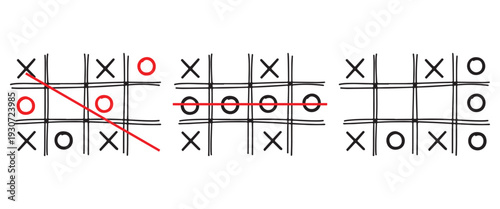 WebHand Drawn Tic Tac Toe XO Game Vector – Grunge Doodle Grid and Dirty Line Symbols Isolated on White Background