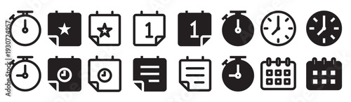  professional time and calendar icon set for modern interface