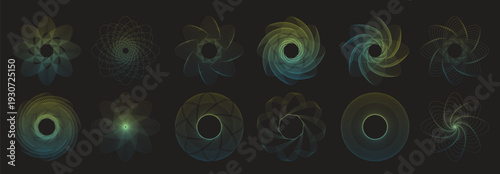 set of abstract dotted spiral vortex spiral icons 