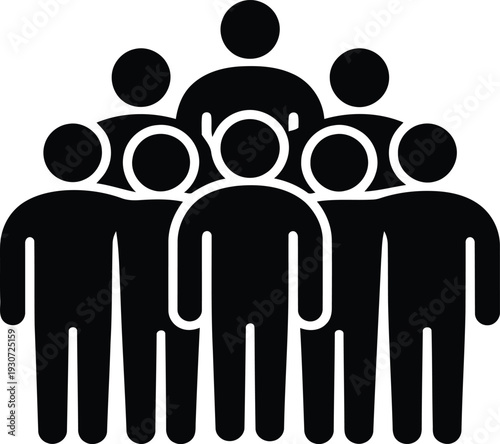 Team collaboration symbol with group of people silhouettes symbolizing unity, community, partnership and social togetherness