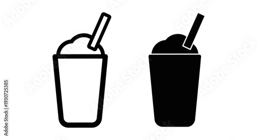 Stylized icons of a smoothie or milkshake in black and white outline and silhouette, representing drinks and refreshment.