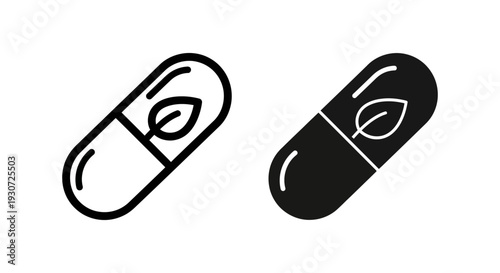Capsule with Leaf Icon, symbolizing natural medicine and organic supplements
