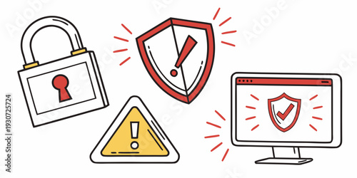 A collection of icons representing cybersecurity and data protection measures.