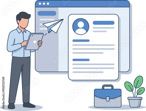 Job Search and Resume Submission – Online Recruitment and CV Sending Flat Vector Illustration